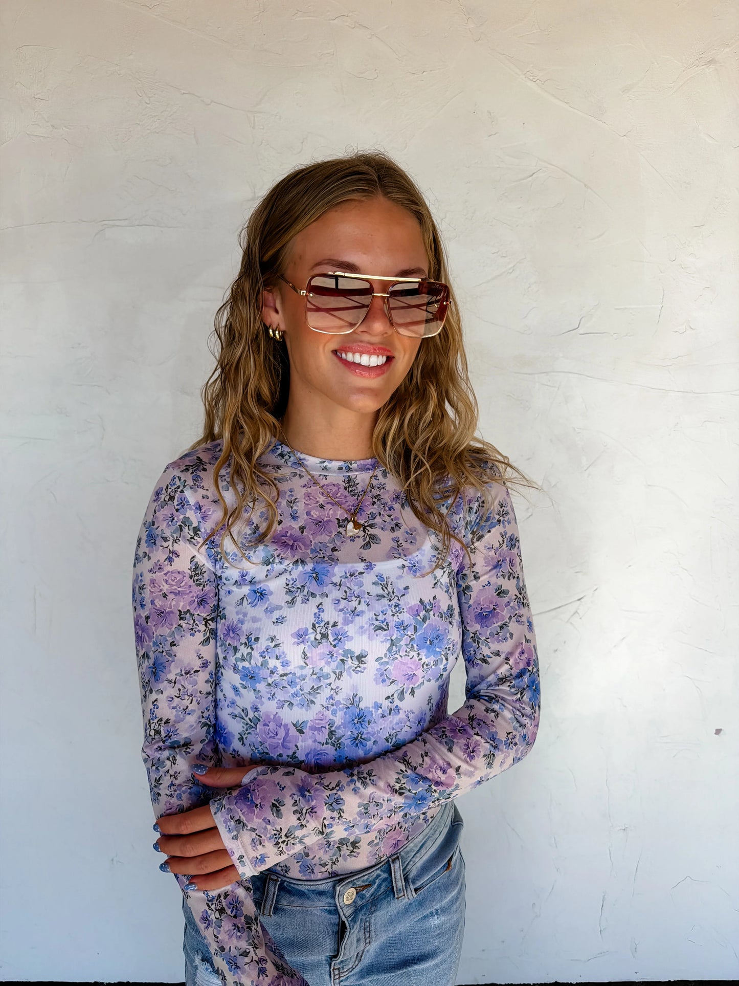 Spring Mesh Top Lavender Floral