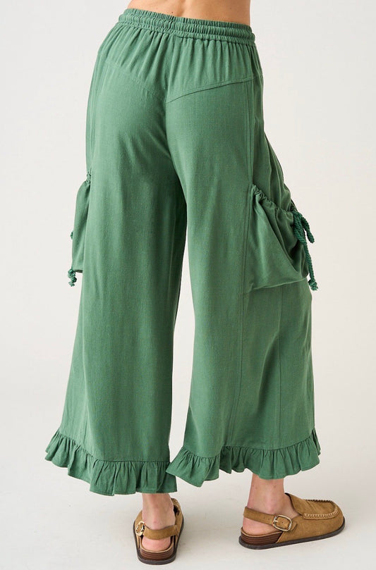 Drop Pocket Pants with Ruffle Hem
