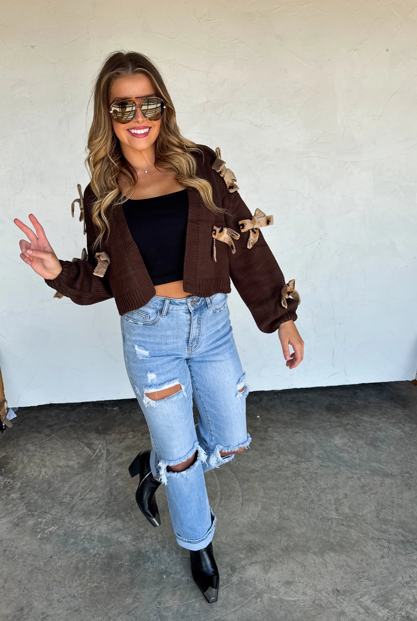 Sloane Bow Knit Cardigan Dark Brown [[PRE-ORDER]]