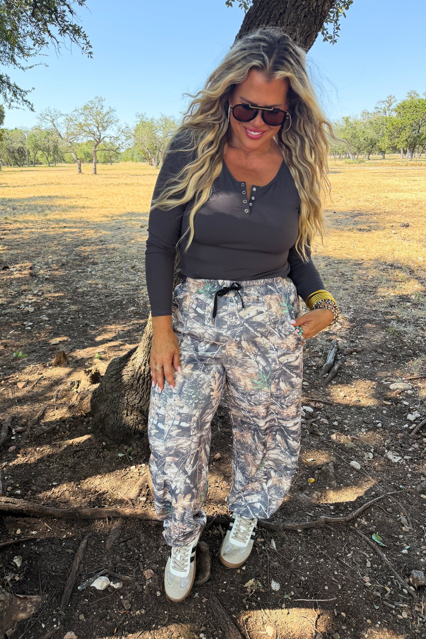 outside girl camo jogger