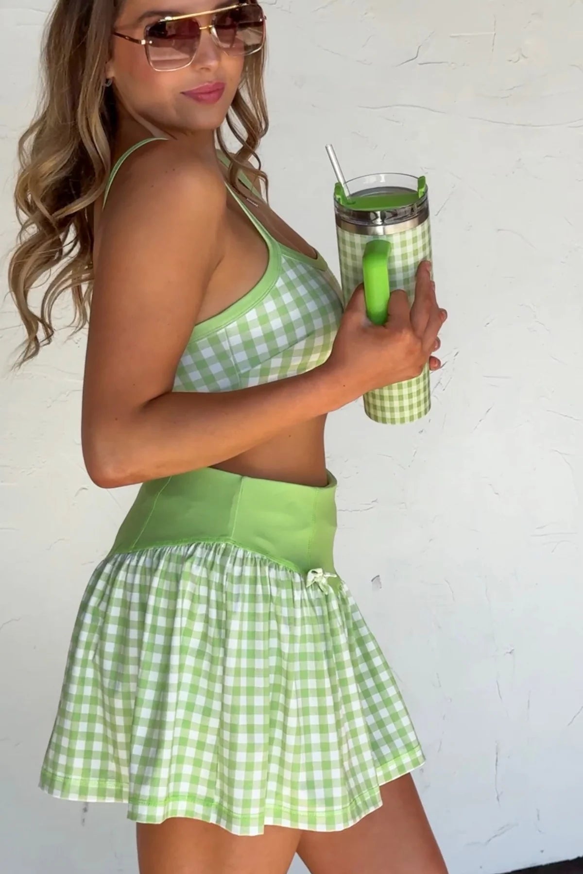 Green Gingham 40oz Stainless Steel Tumbler  [[PRE-ORDER]]