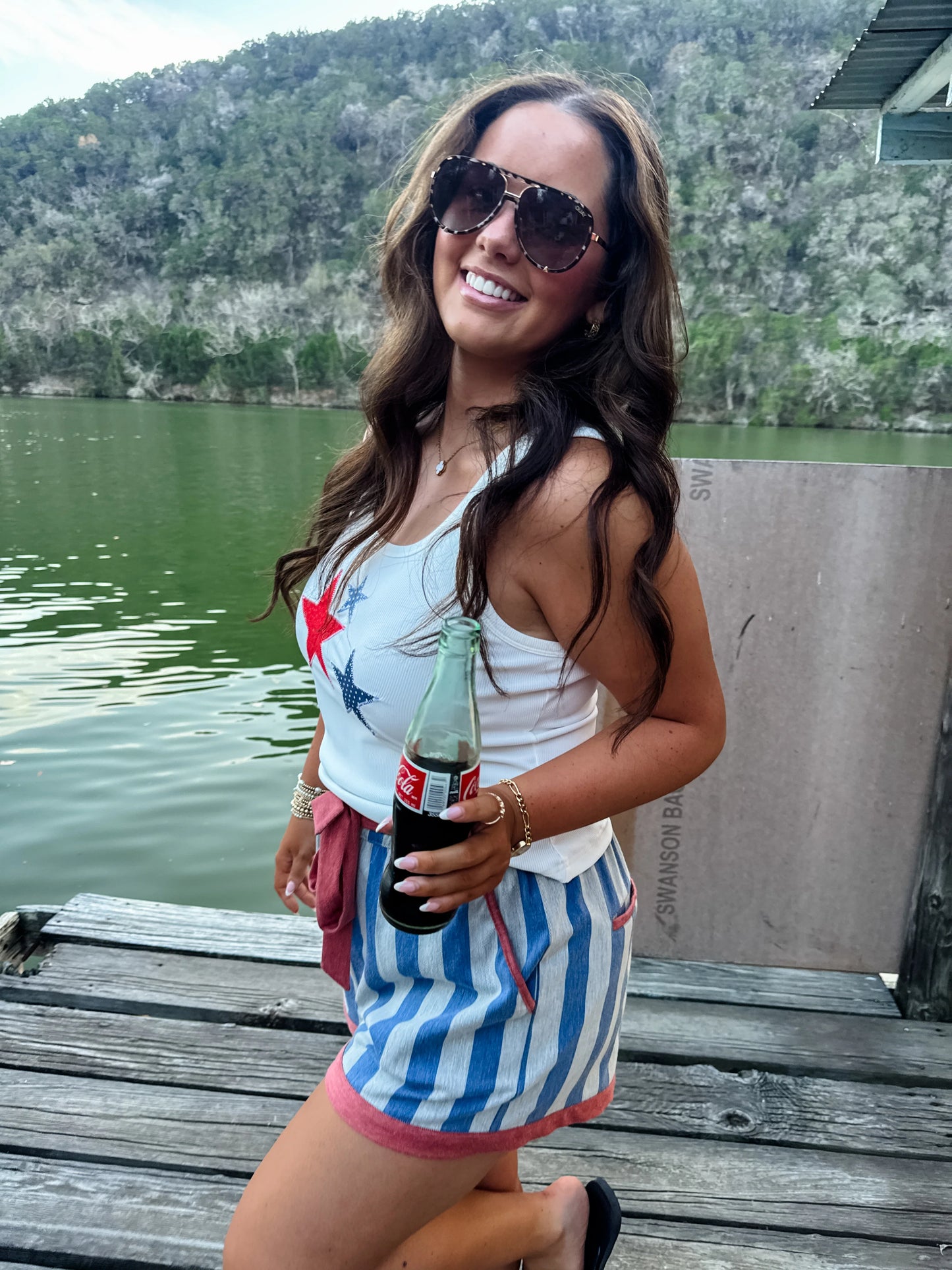 BLUE STRIPE PIPER STRETCH DENIM SHORTS [[PRE-ORDER]]