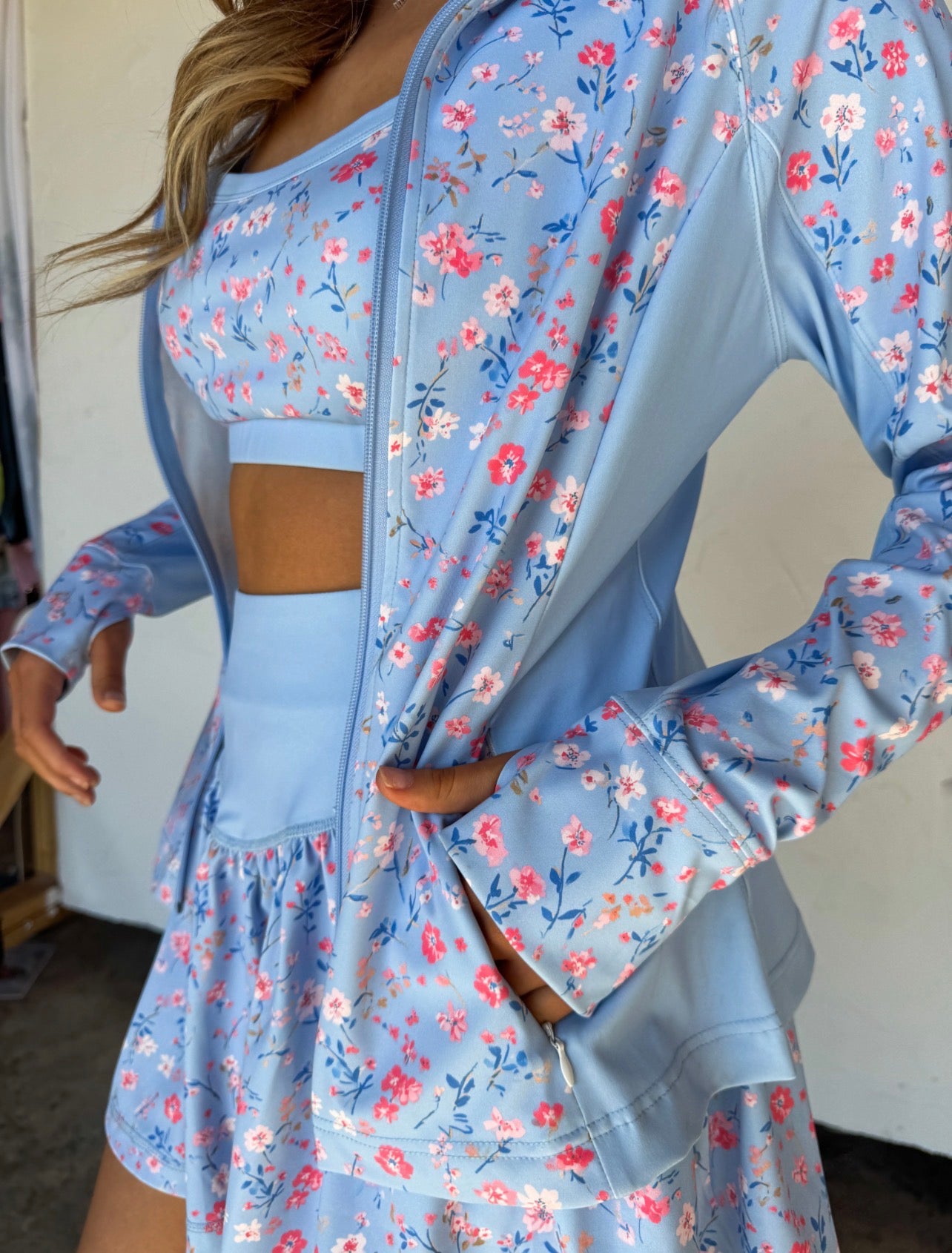 Blue Floral Zip Up Jacket [[PRE-ORDER]]