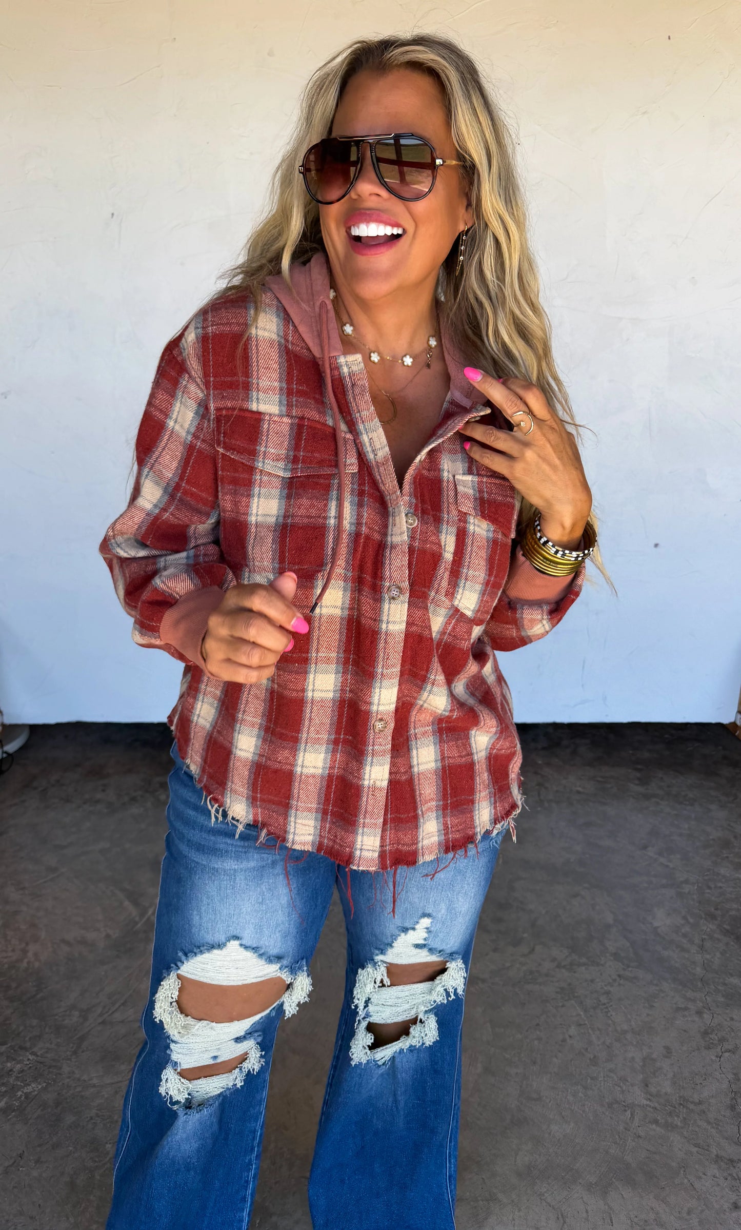 Mountain Morning Plaid Shacket in Red Brick