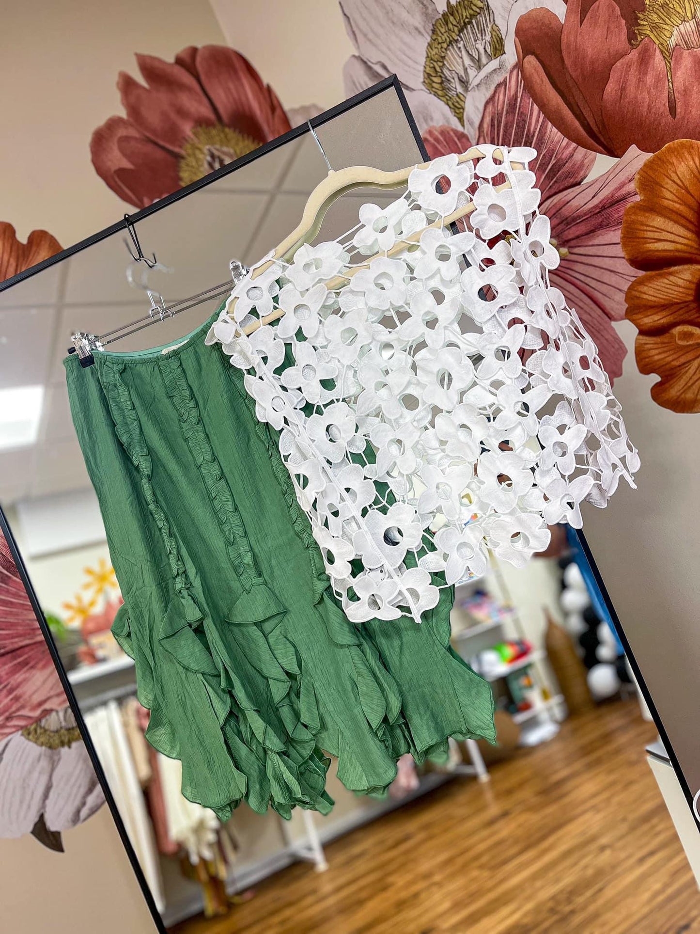 Sage Fringe Ruffle Skirt