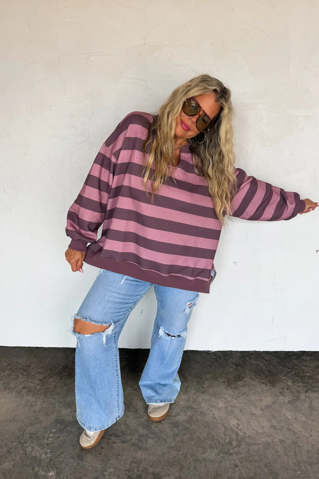 Lived In Oversized Pullover in Mauve/Chocolate