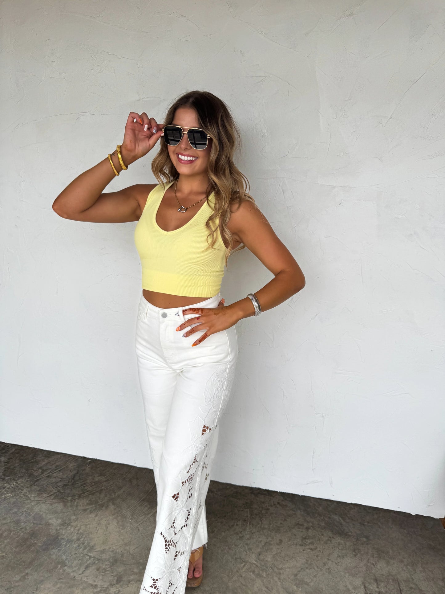 WHITE FLORAL CHARM WIDE LEG JEAN [[PRE-ORDER]]