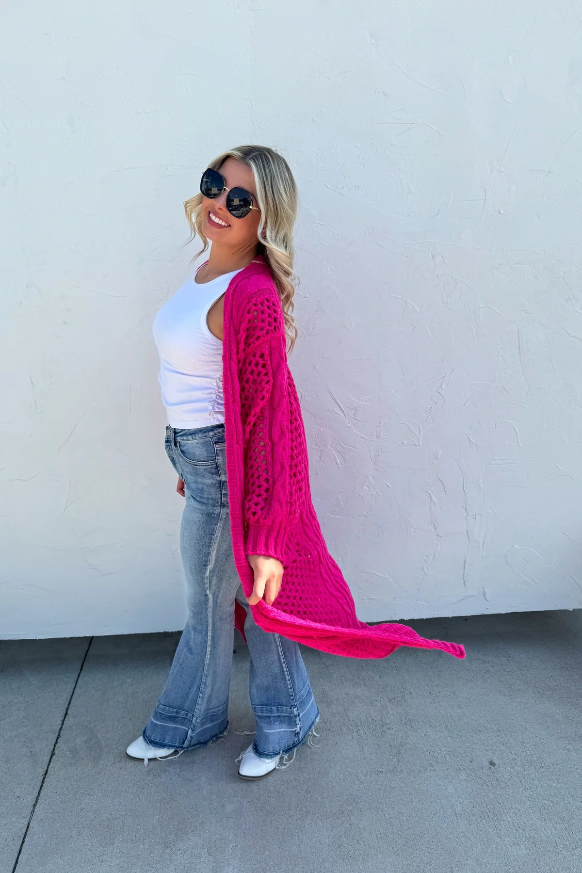 Hot Pink Chunky Knit Cardigan