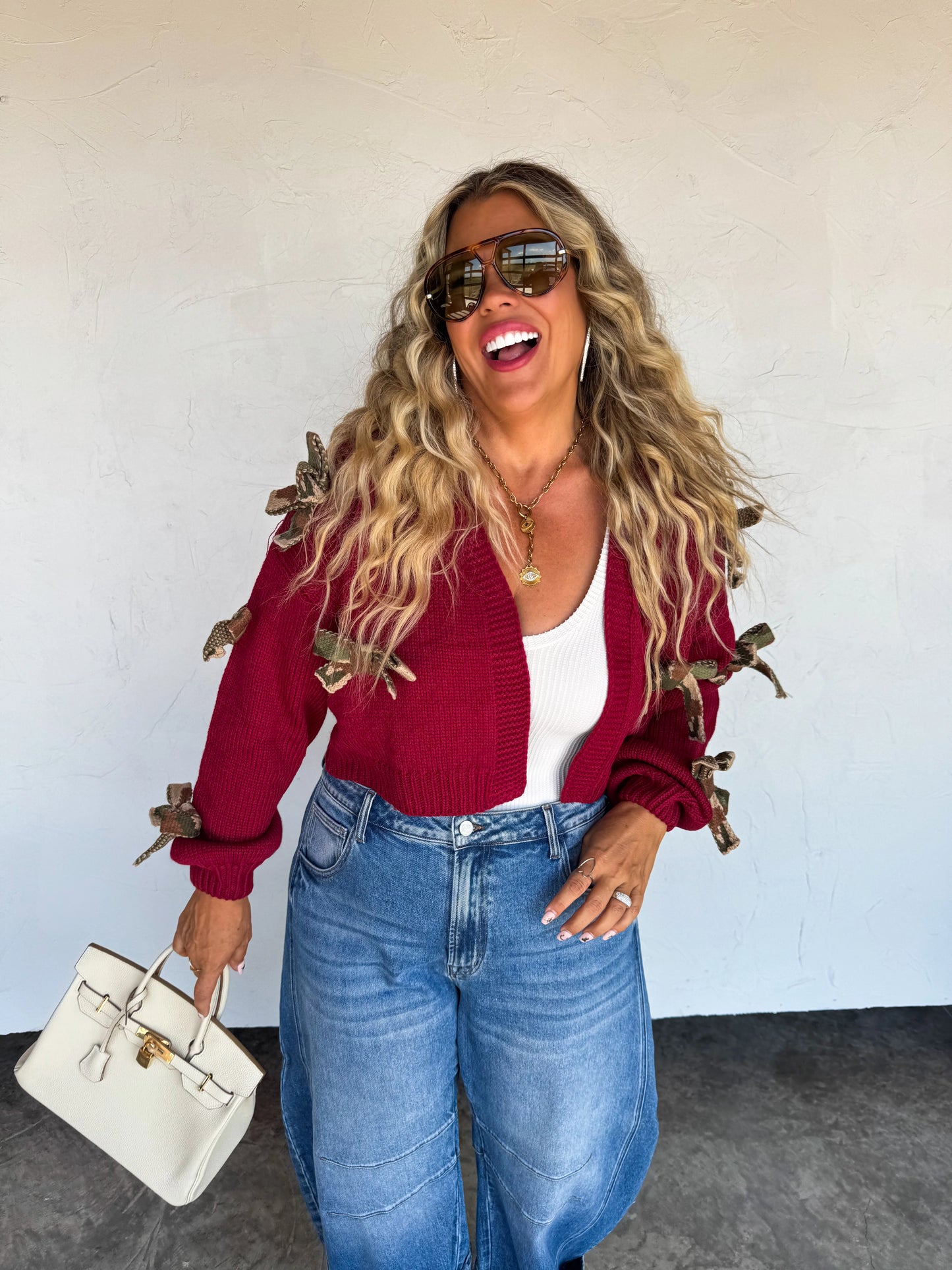 Sloane Bow Knit Cardigan Burgundy Camo  [[PRE-ORDER]]