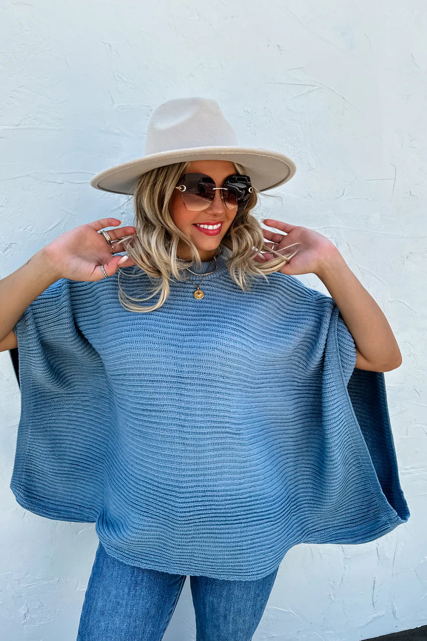 Dusty Blue Pullover Poncho