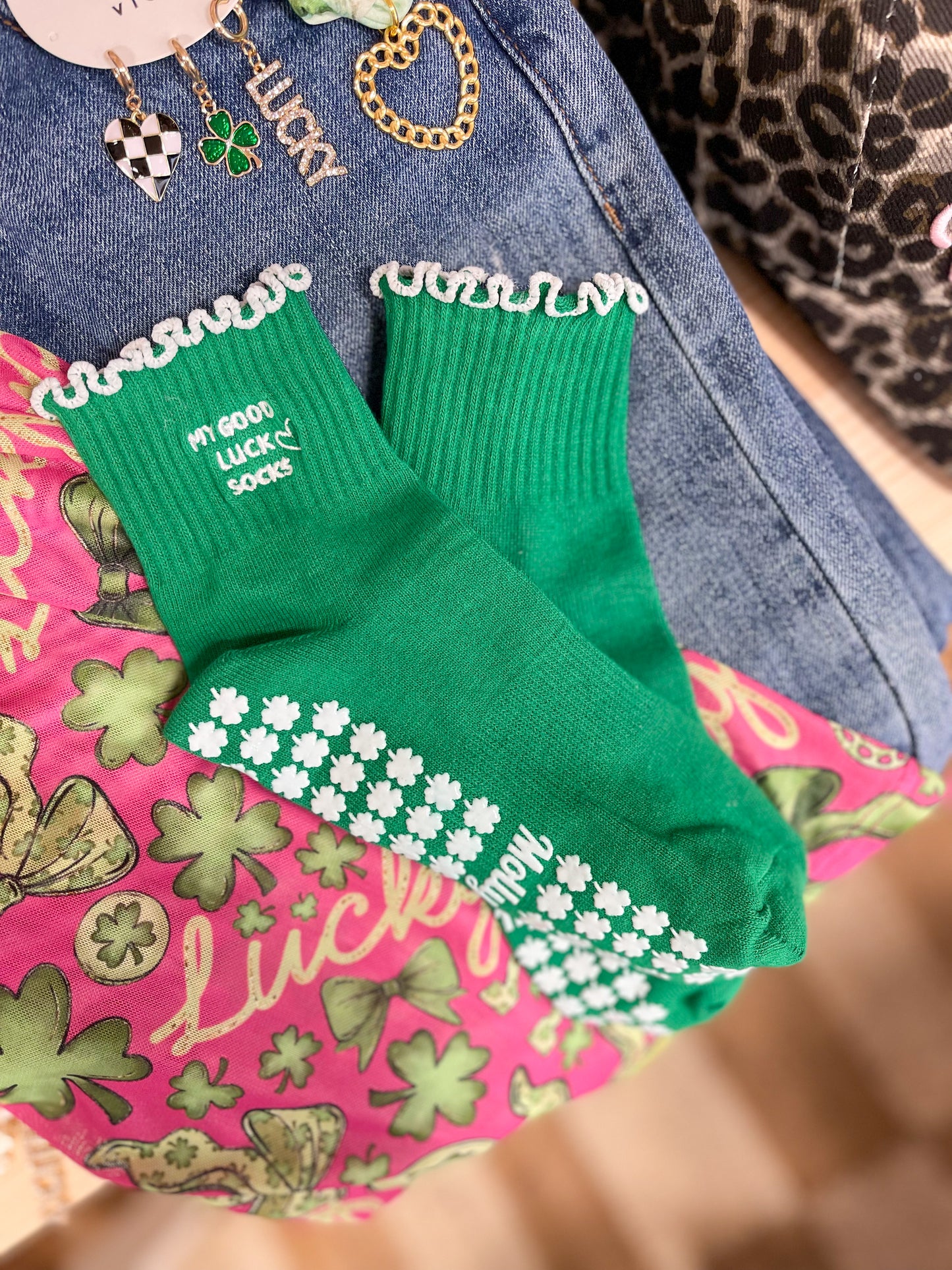 St. Baddie Shamrock Grip Socks