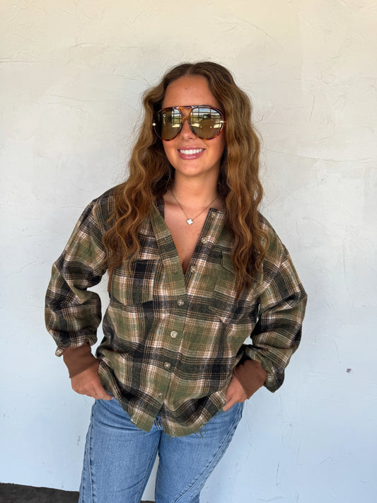 Mountain Morning Plaid Shacket in Green