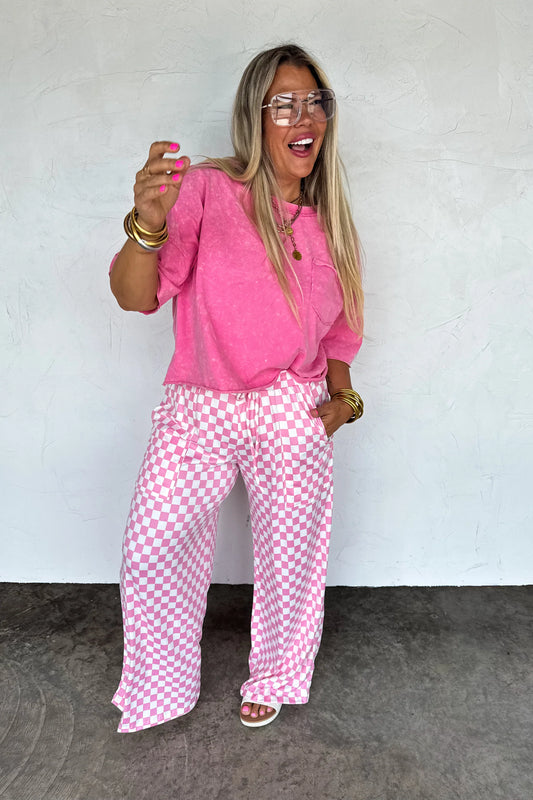 P&W Haddie Wide Leg Checker Pants
