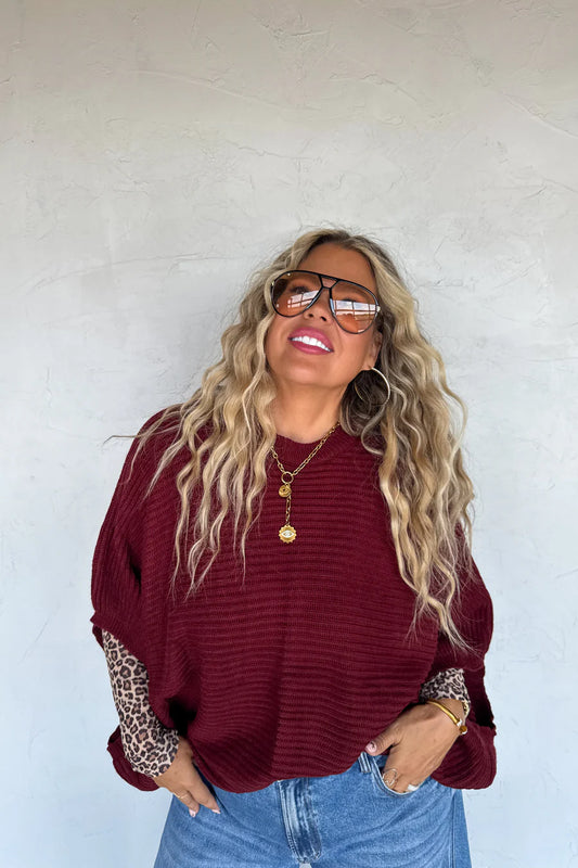Fall Meg Pullover Poncho in Wine [[PRE-ORDER]]