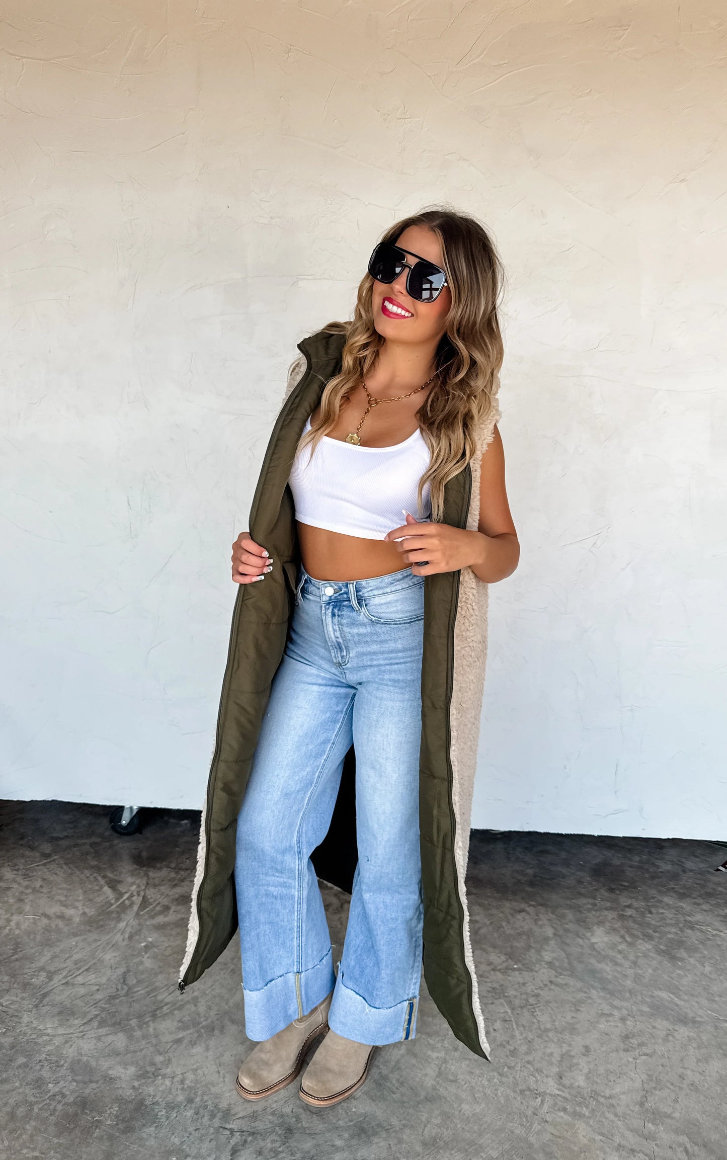 Reversible Sherpa Puffer Vest in Olive [[PRE-ORDER]]