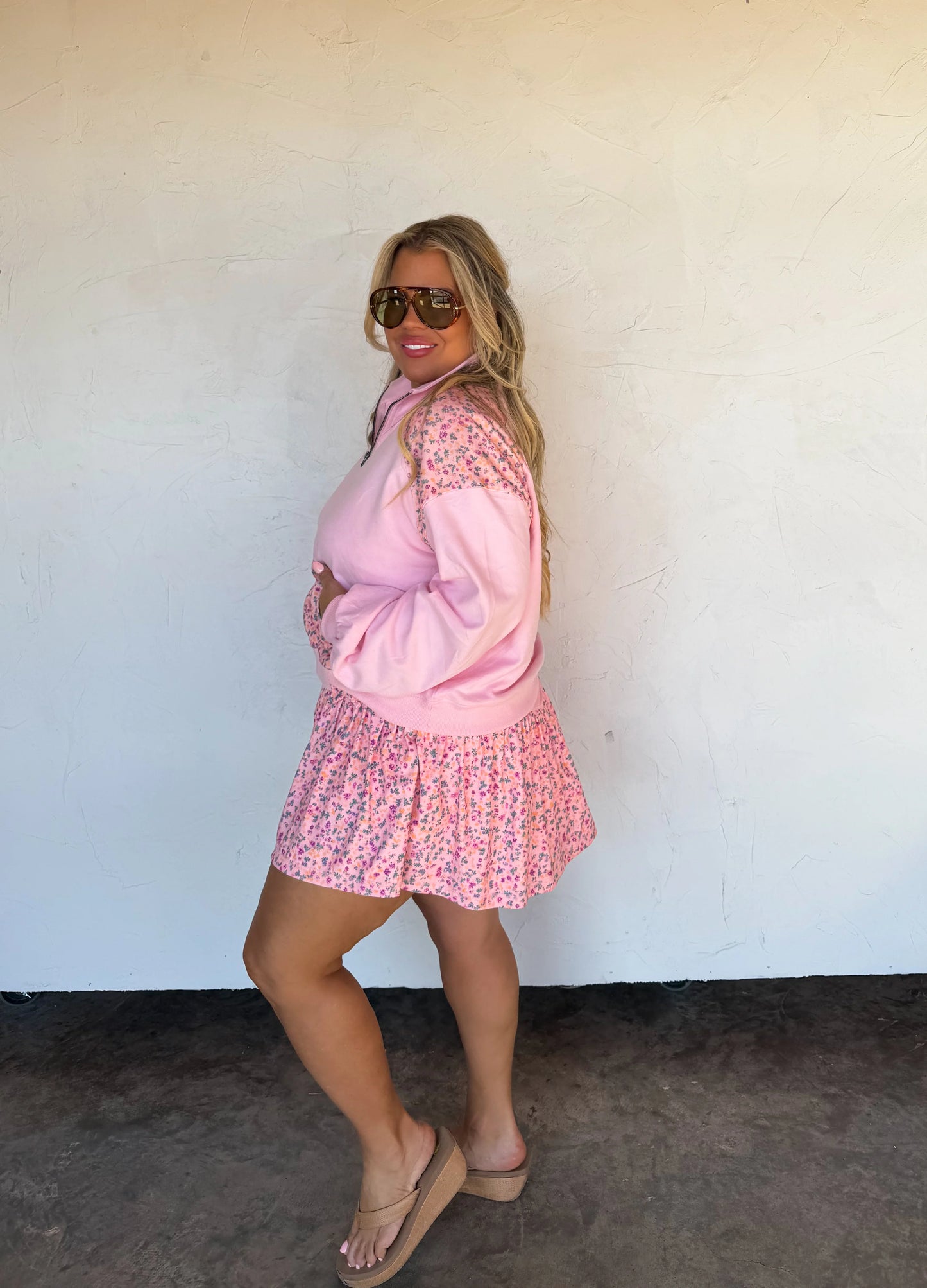 Pink Floral 1/4 Zip [[PRE-ORDER]]