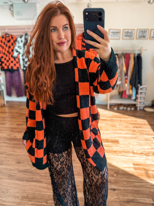 Boo Crew Reversible Cardigan in Checker