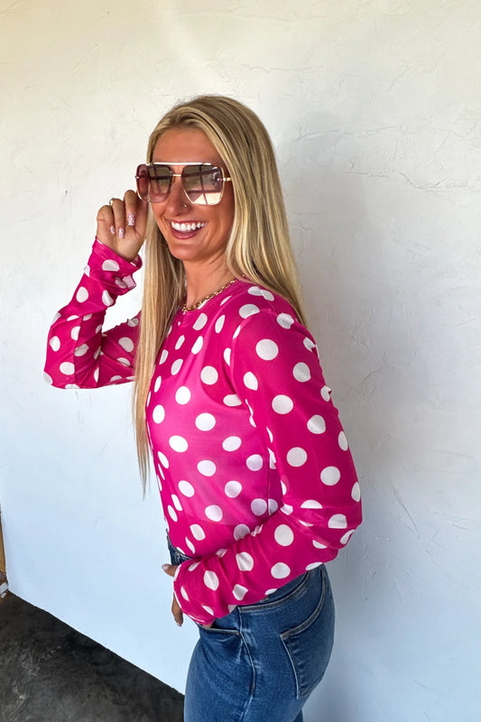 Pink Polka Dot Summer Mesh Top