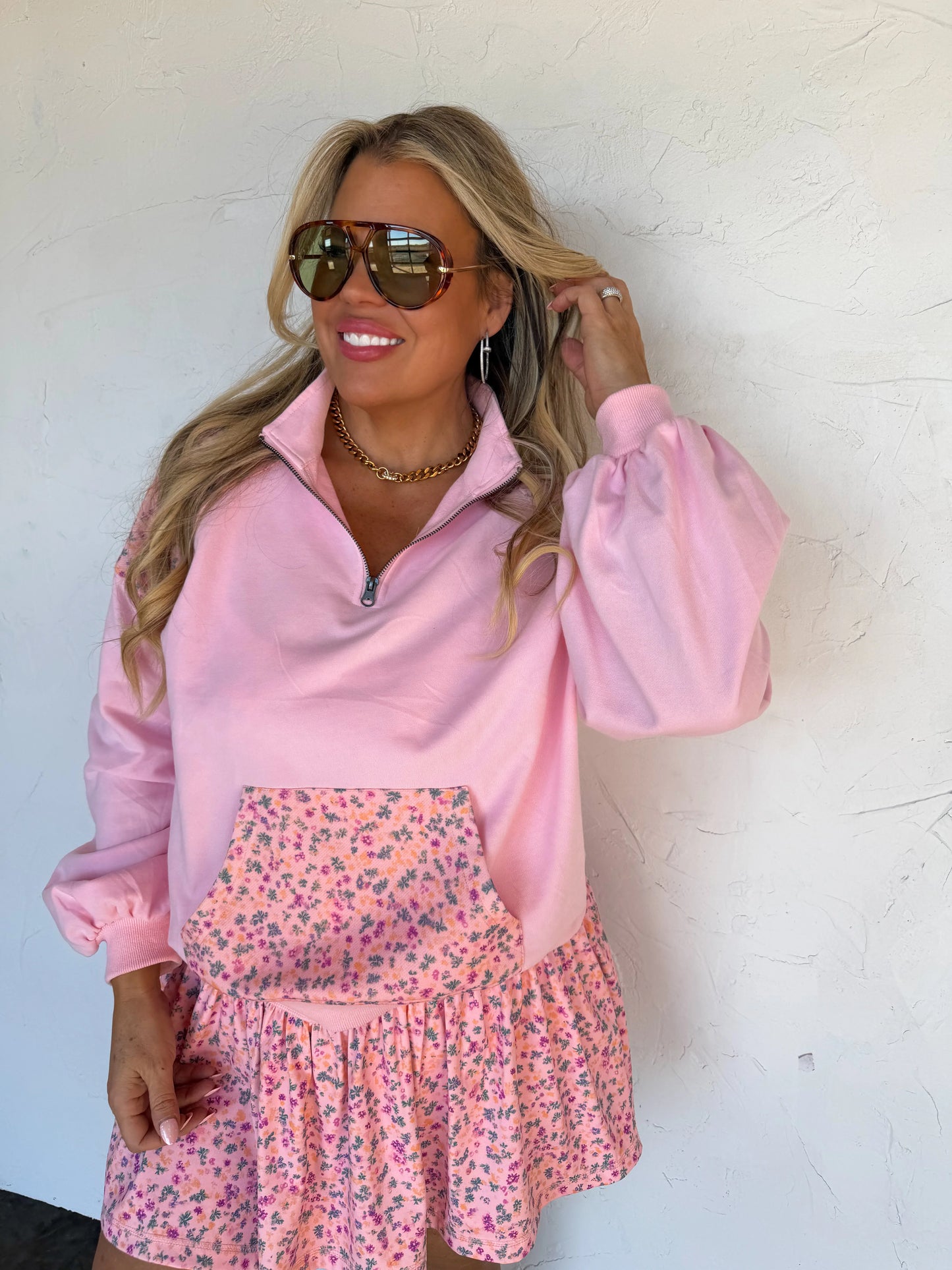 Pink Floral 1/4 Zip [[PRE-ORDER]]