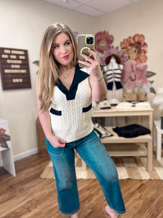 Cable Knit Collared Top