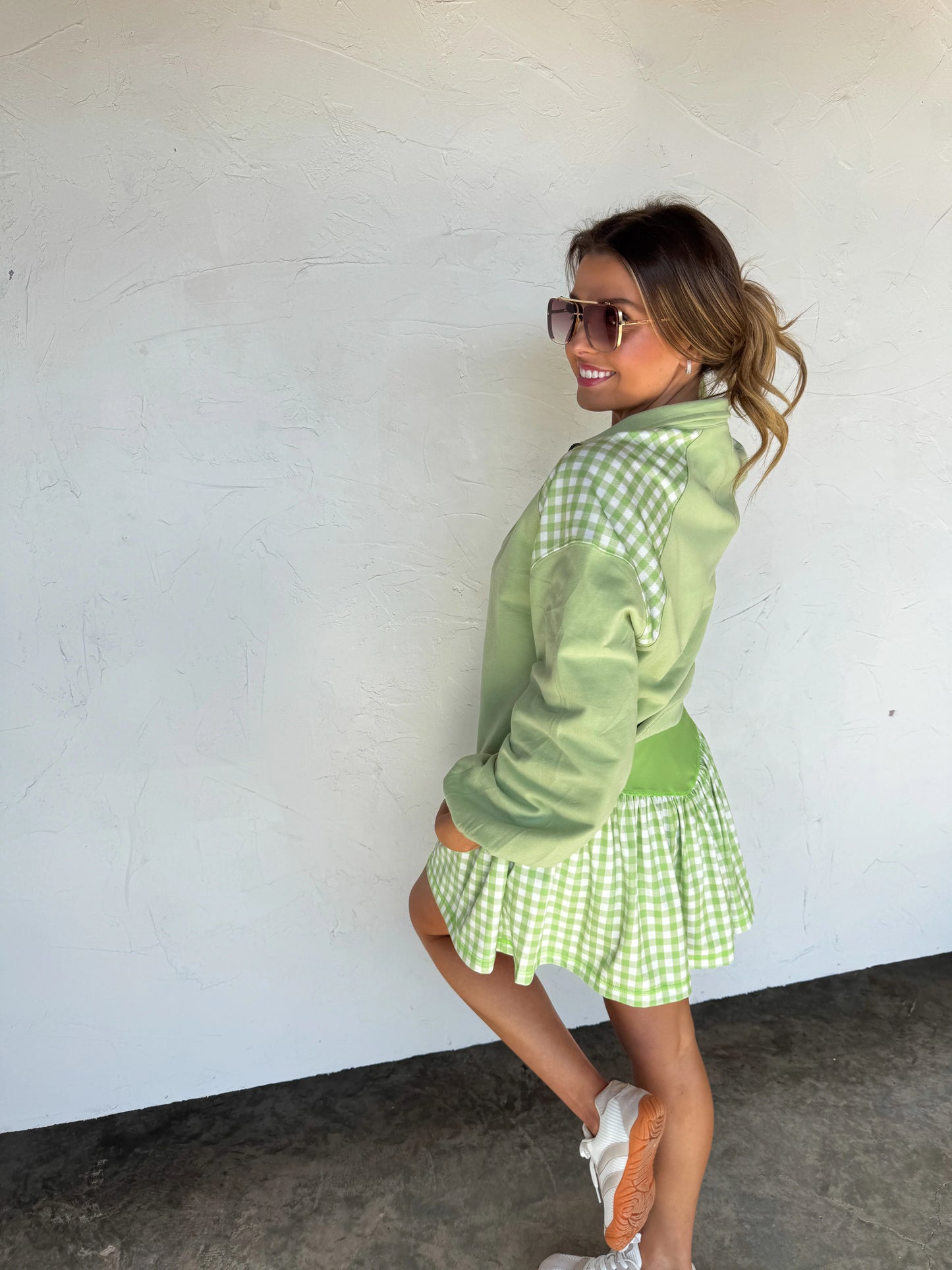 Green Gingham 1/4 Zip [[PRE-ORDER]]