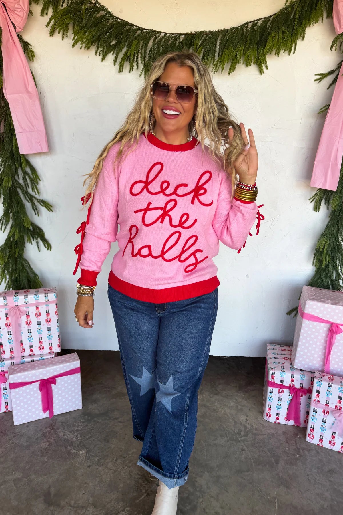 Deck the Halls Bow Sweater in Pink