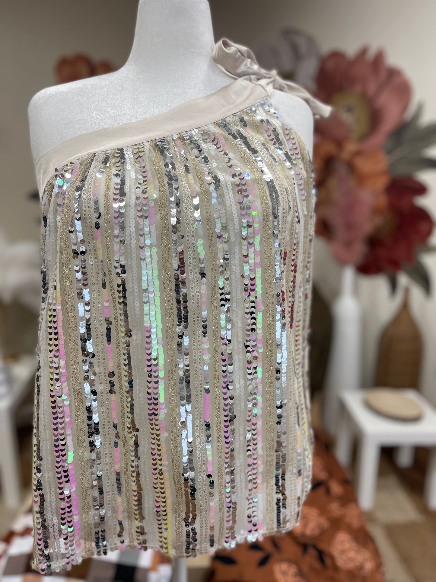 Plus Size Sequin One Shoulder Top