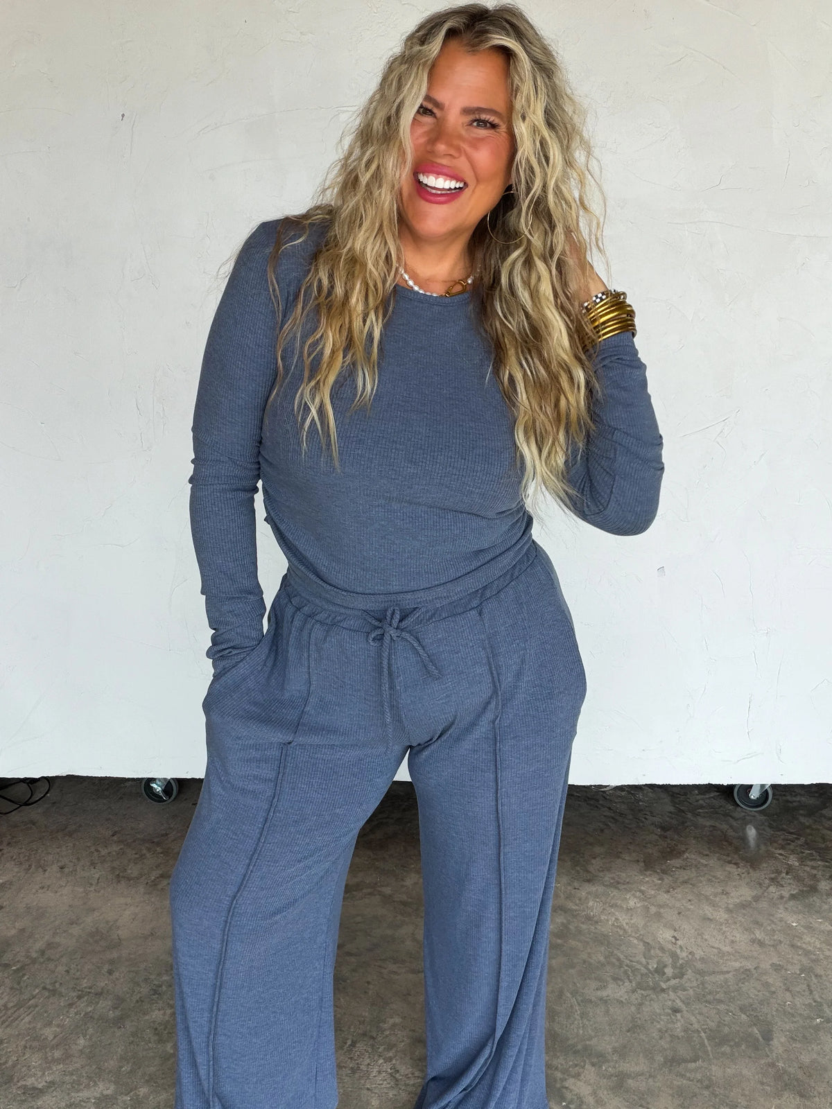 Sunday Ribbed Lounge Set in Denim