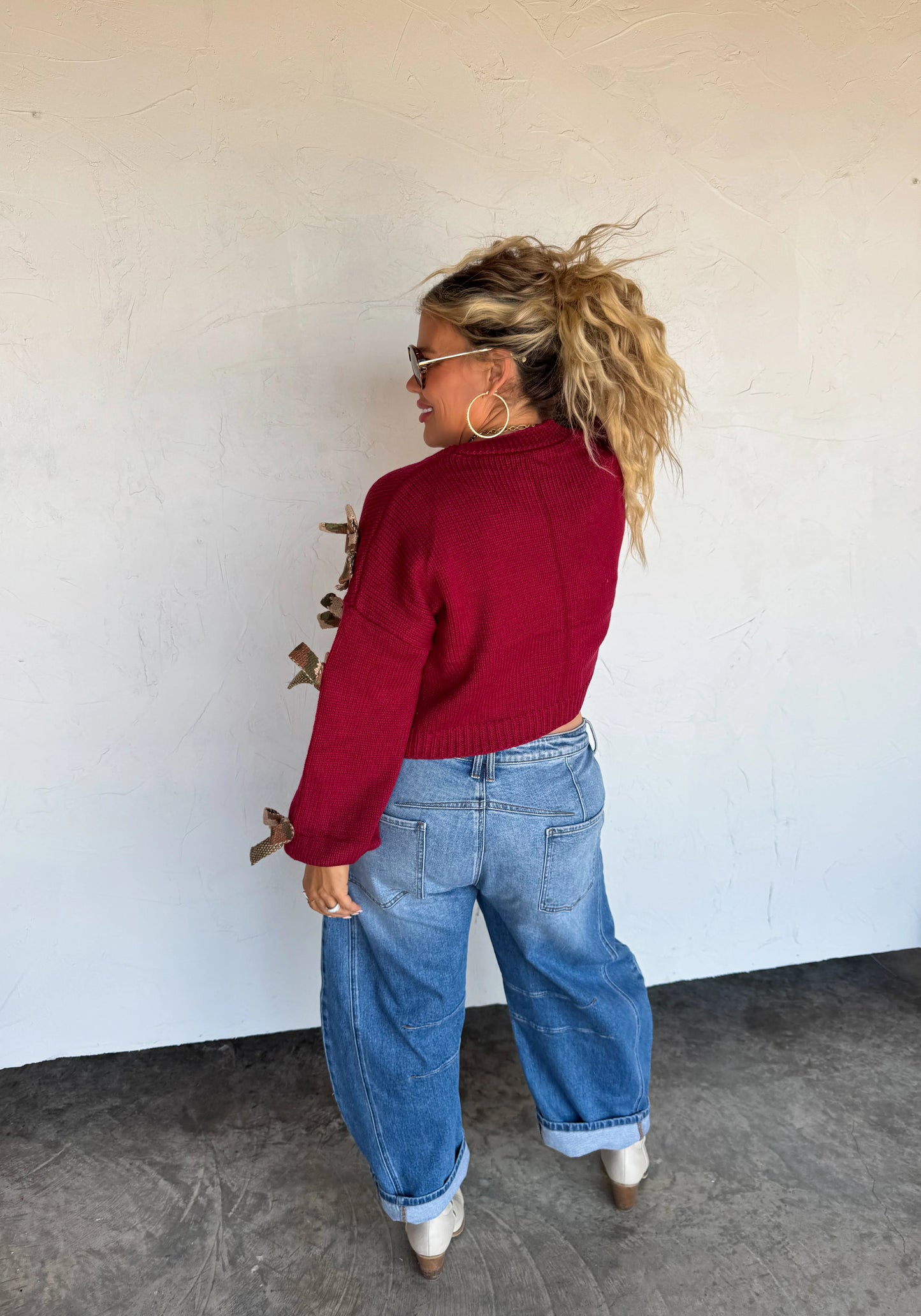 Sloane Bow Knit Cardigan Burgundy Camo  [[PRE-ORDER]]