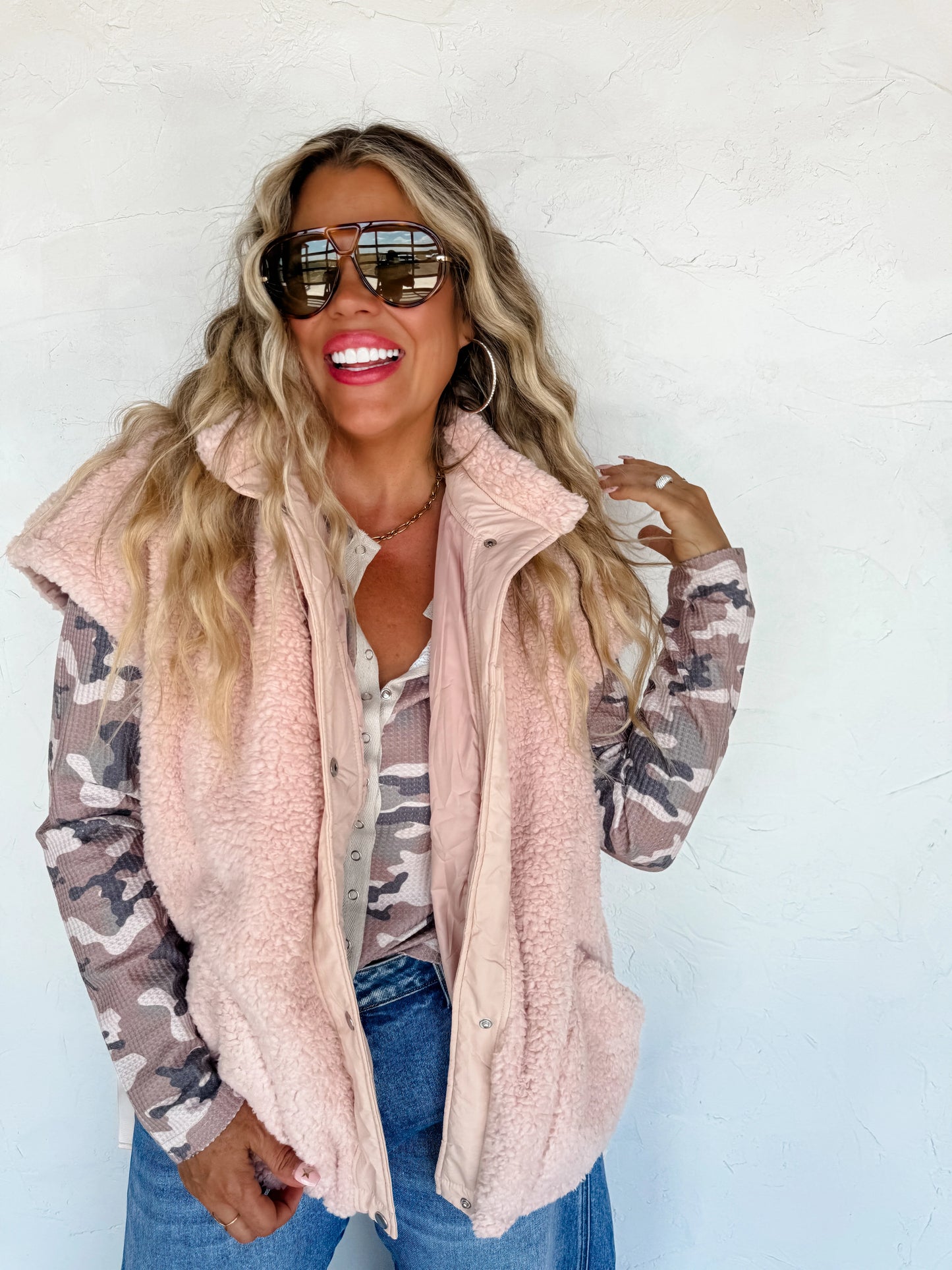 Kori Snap Button Waffle Top in Camo [[PRE-ORDER]]