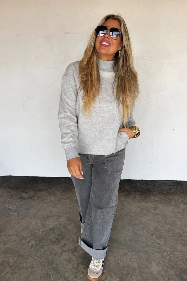 Grey Spring Mock Neck Pullover [[PRE-ORDER]]