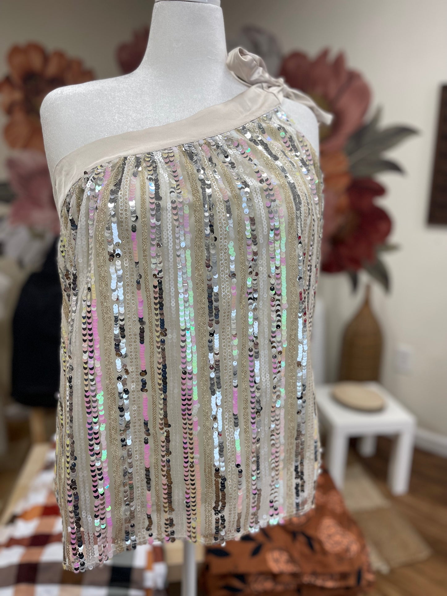 Plus Size Sequin One Shoulder Top