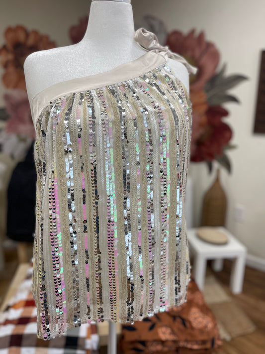 Plus Size Sequin One Shoulder Top