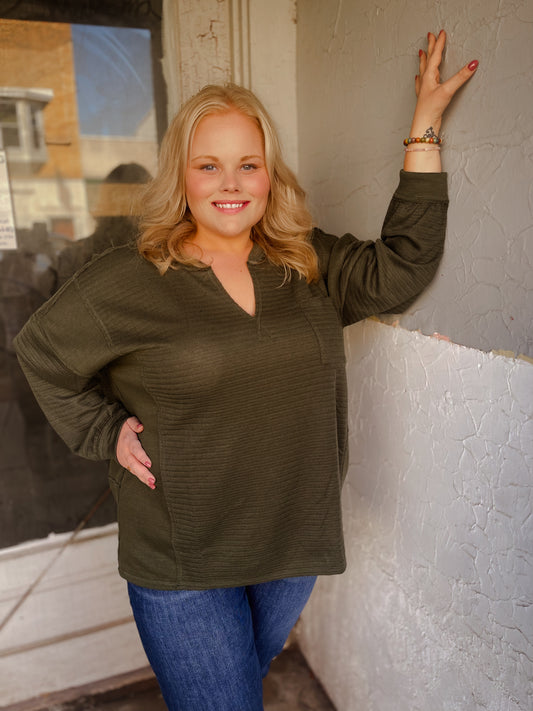 Dark Olive Patchwork Top