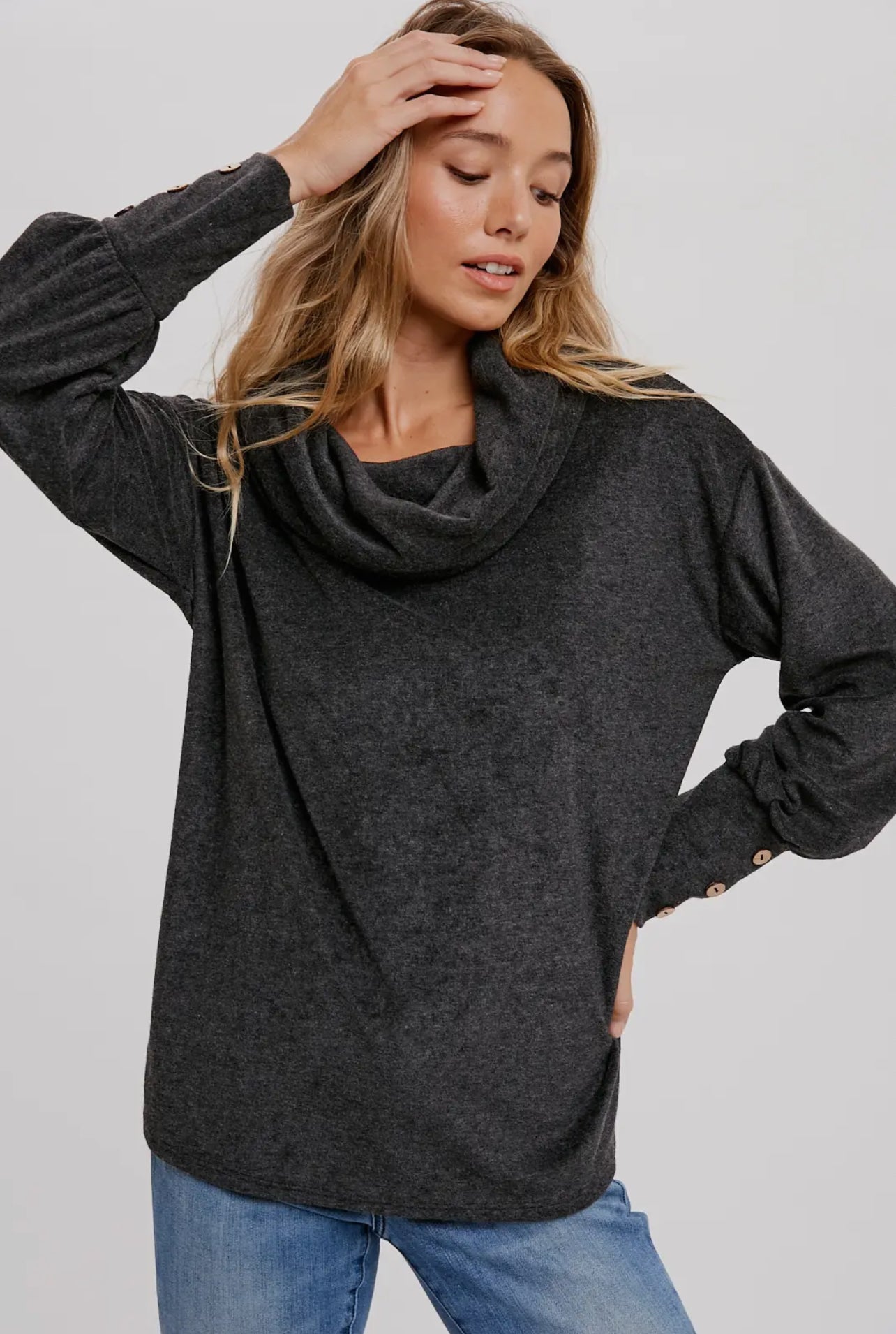 Terry Cowl Neck Pullover
