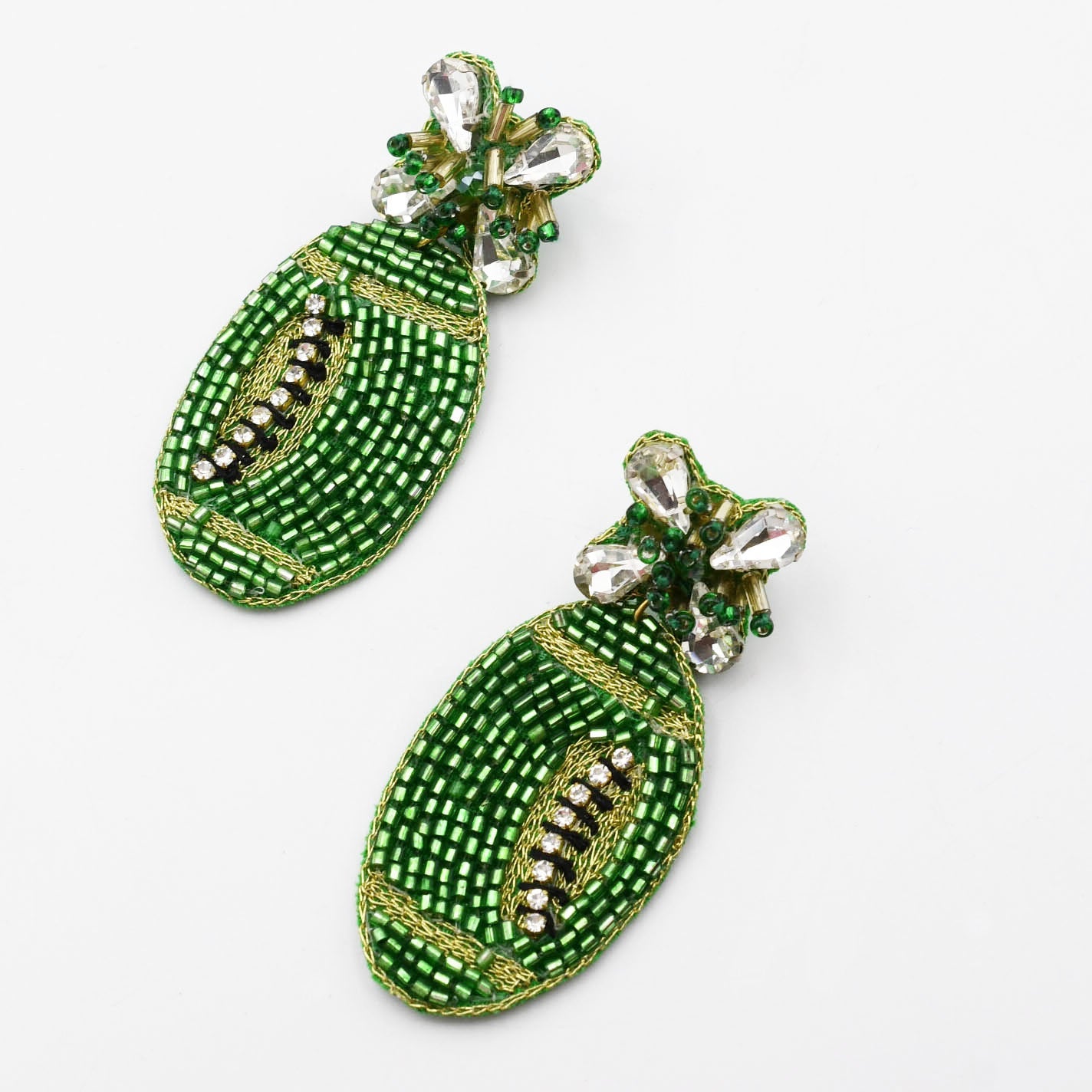 Sparkly Green Football Beaded Earring