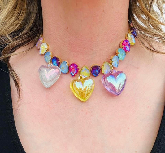 Jewel Candy Rainbow Purple Hearts Necklace