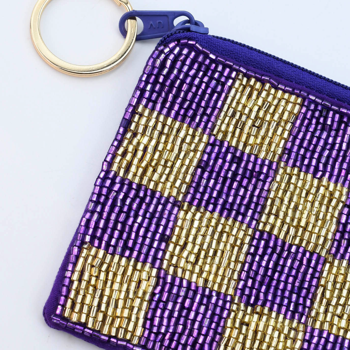 Checkered Purple/Gold Keychain Pouch