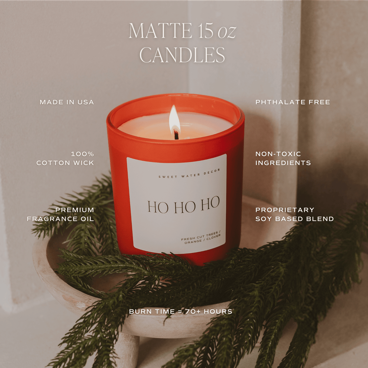 Happy Holidays Soy Candle - Red Matte Jar - 15 oz (Christmas)