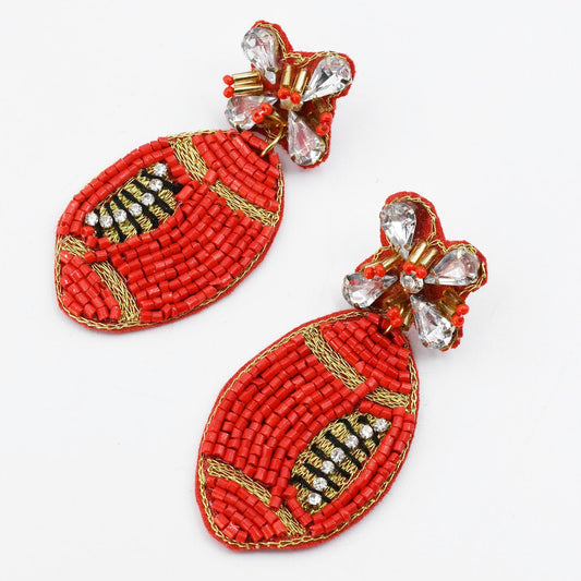 Red Football Beaded Earring S29