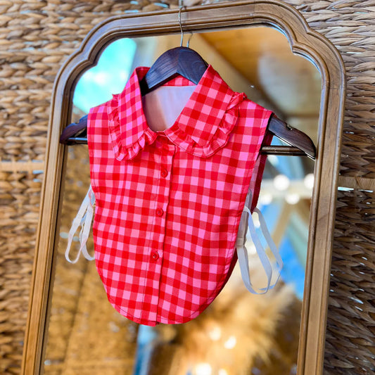 Red & Pink Plaid Faux Collar