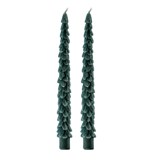Green Tree Taper Candles - Set of 2