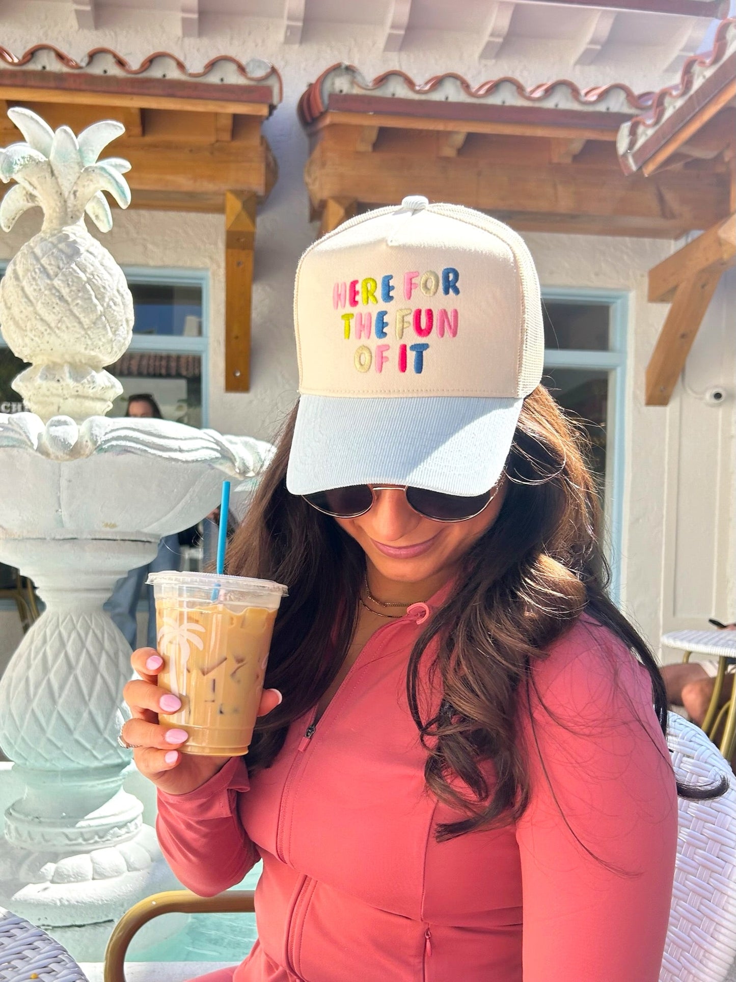 Here for the Fun of it - Baby Blue Corduroy Trucker Hat