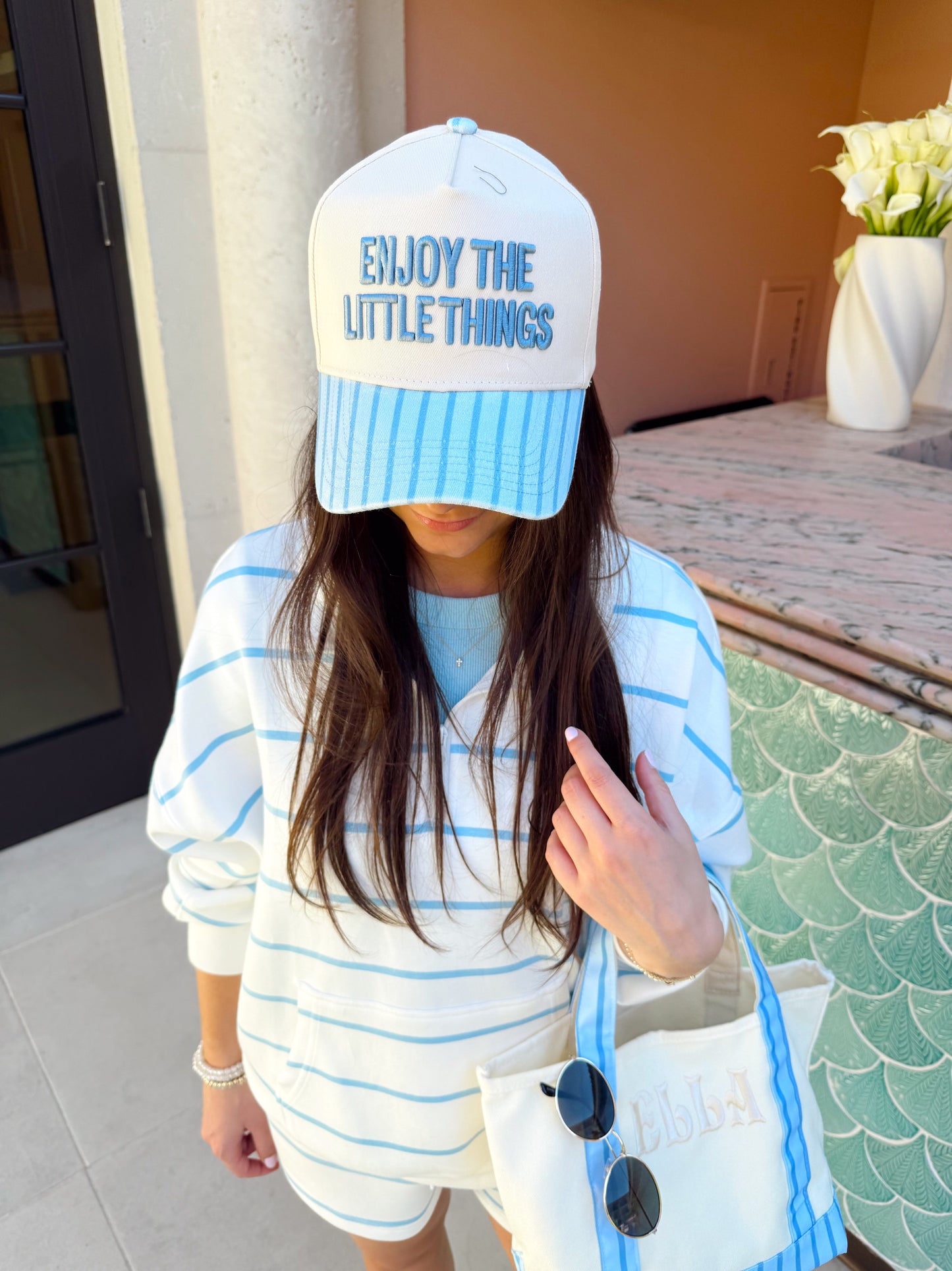 Enjoy the Little Things - Blue Stripe Vintage Trucker Hat