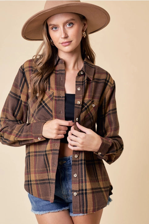 ** P/U at French Twist Only **Tobacco Plaid Button Down