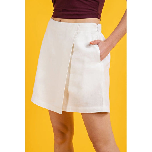 Linen Wrap Skort in Ivory