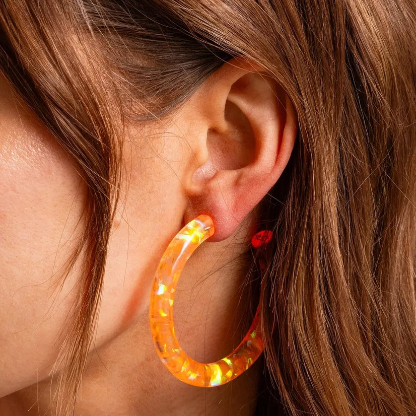 Neon Orange Confetti Hoops
