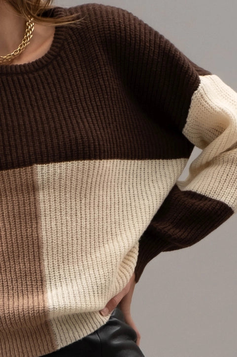 Chocolate Multi Colorblock Back Tie Knit Sweater