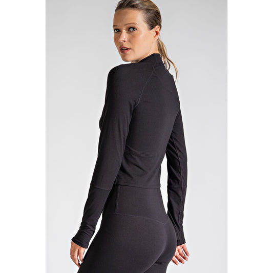 Black Cropped 1/4 Zip Long Sleeve Top