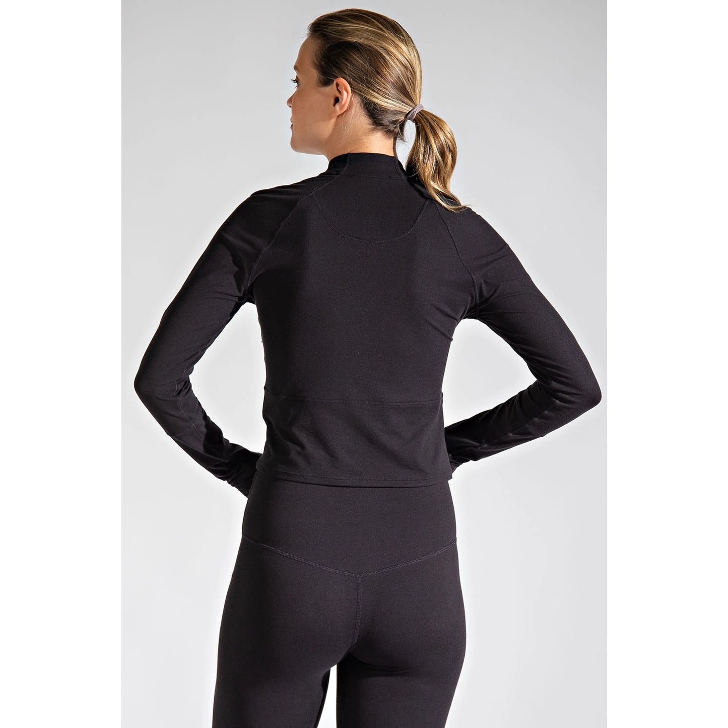 Black Cropped 1/4 Zip Long Sleeve Top